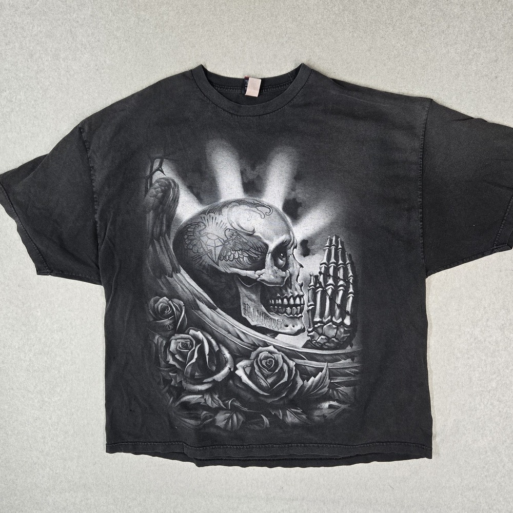 VINTAGE OG Abel Men Shirt 4XL Black Grunge Skull Roses Y2K Logo Short Sleeve